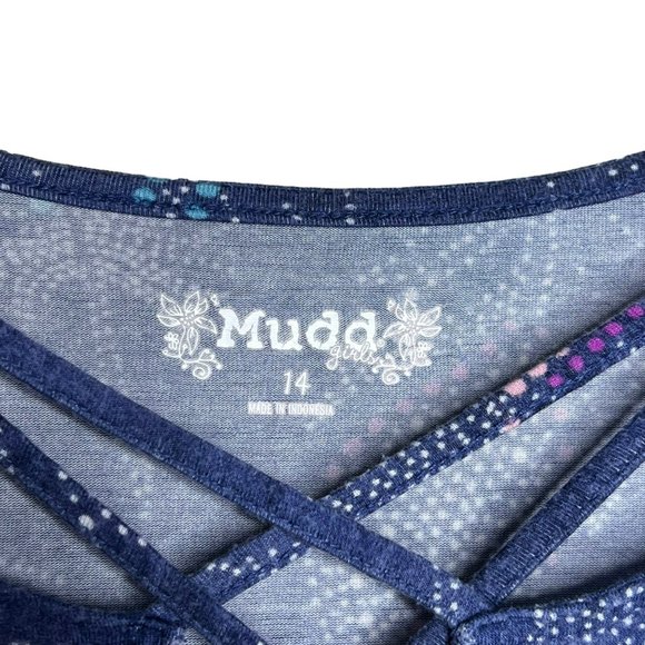 Mudd Women’s Relaxed Feathers Design Blouse Tee Blue Loose Fit Size 14 - Picture 5 of 6